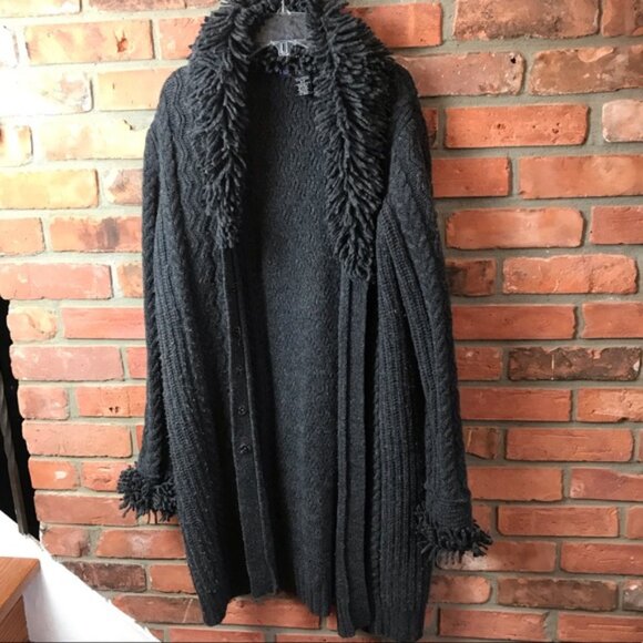 IB Diffusion Vintage 90s Cable Knit Long Sweater Coat Cardigan Wool Cozy Warm S - Picture 5 of 15